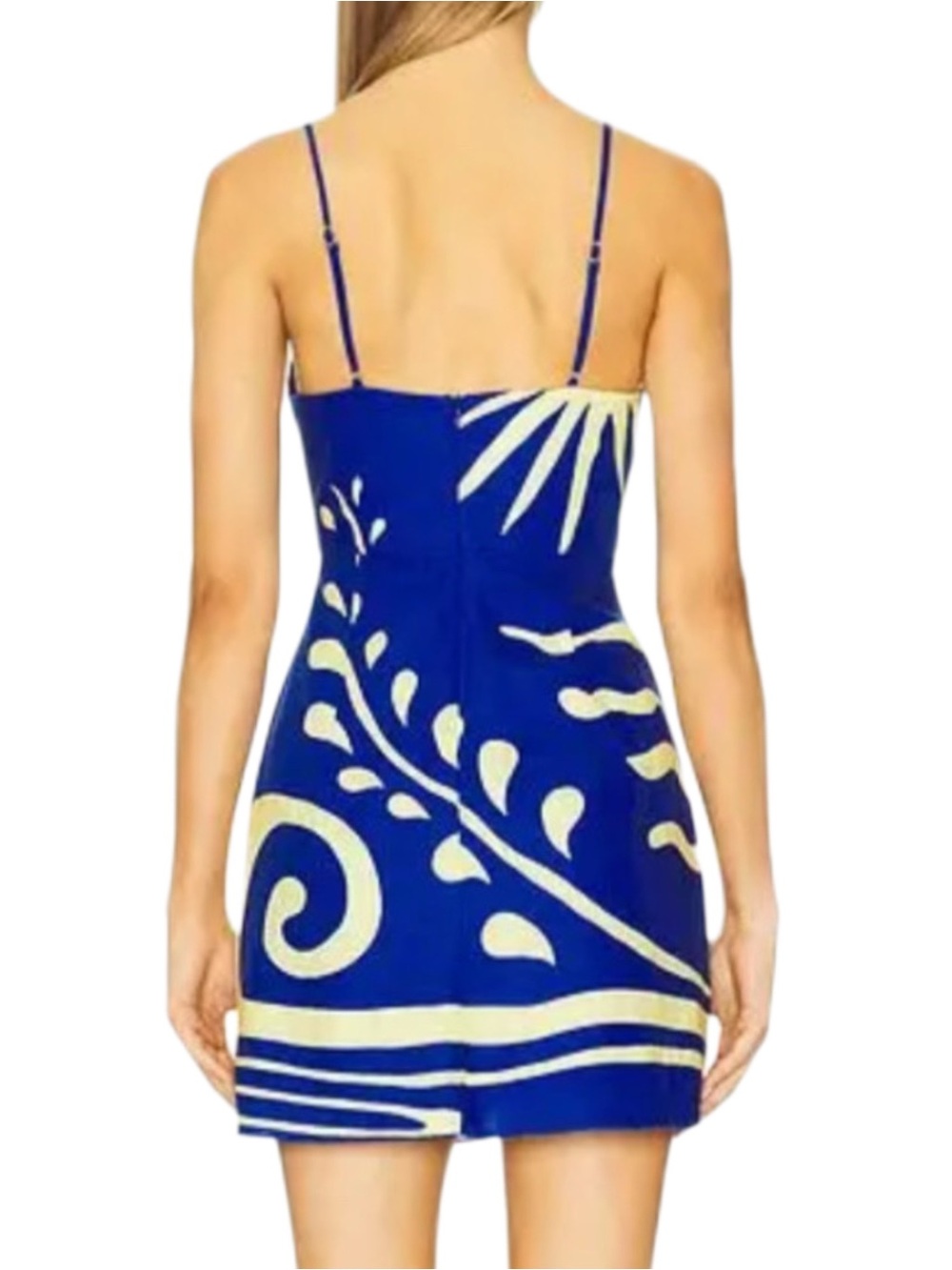 CALA DE LA CRUZ Lucca Linen Blue & Yellow Tropical Print Mini Dress Size Small - Picture 2 of 10